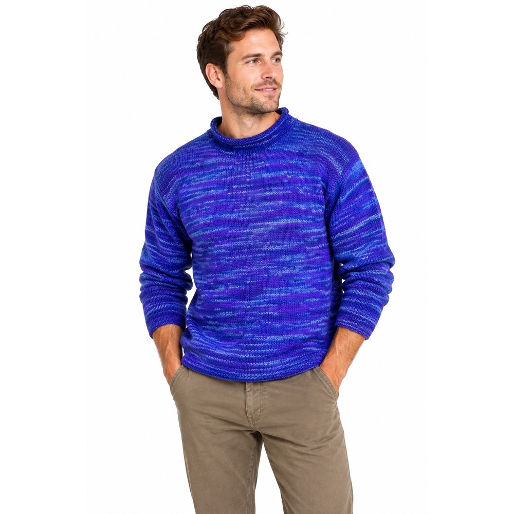 Vintage YETI Hand Knit Wool Sweater Mens M Nepal Blue Purple Marled 90s